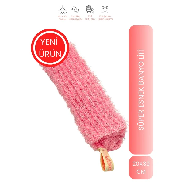 Let'scrub Süper Esnek Pembe Banyo Lifi Tüm Cilt Tiplerine Uygun Duş Lifi Unisex 20x30 Cm - Görsel 4