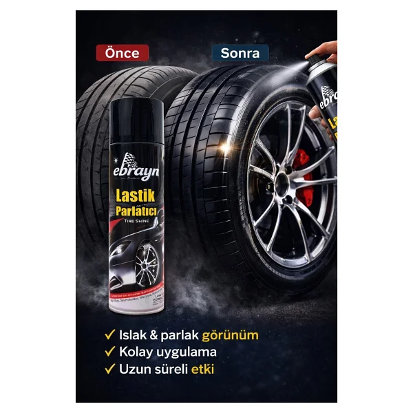 Ebrayn Premium Lastik Parlatıcı 500 Ml Koruyucu Aerosol Sprey (3 Adet) Yüksek Parlaklık Sağlar - Görsel 2