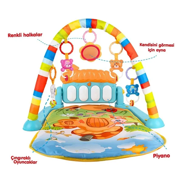 Babycim Piyanolu Mantar Desenli Bebek Oyun Halısı - Hayvan Figürlü - Turuncu - 50 X 70 Cm - Görsel 7