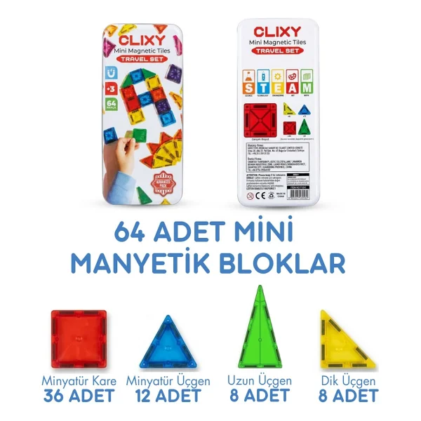 Clixy Mini Manyetik Bloklar 64 Parça Travel Set - Görsel 3