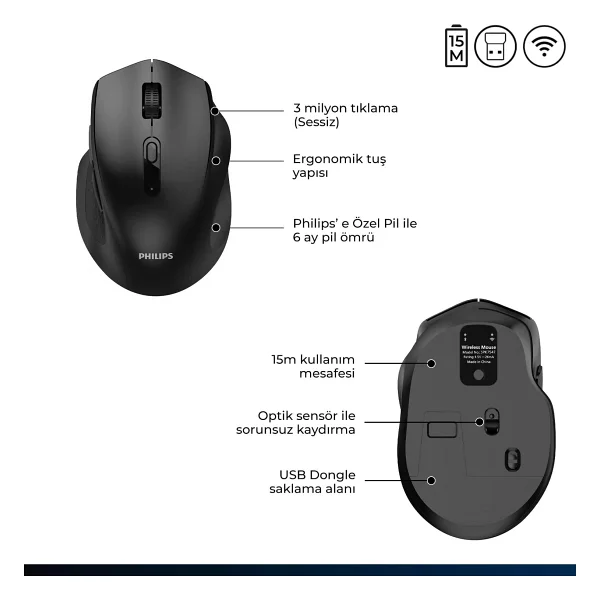 Philips Spk7547 Siyah Optik Kablosuz Mouse - Görsel 7