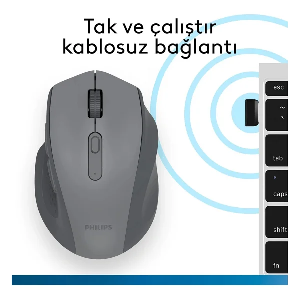 Philips Spk7547 Gri Optik Kablosuz Mouse - Görsel 5