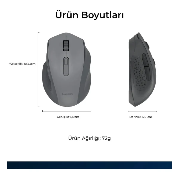 Philips Spk7547 Gri Optik Kablosuz Mouse - Görsel 7