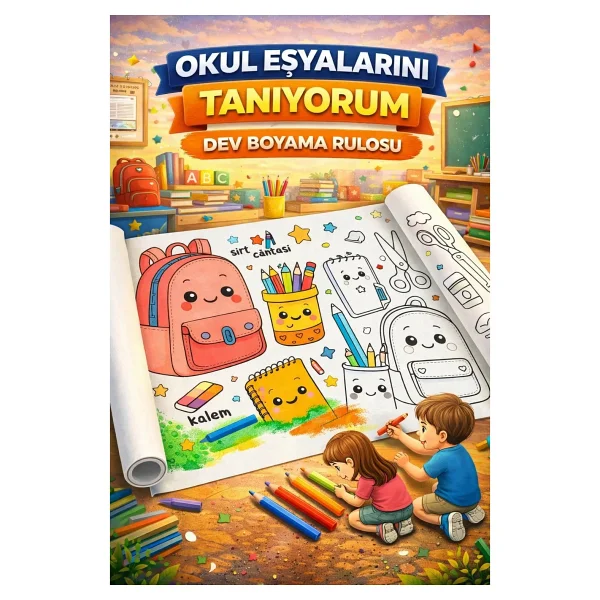 Haydi Dekor Okul Eşyalarını Tanıyorum - 5 Metre Eğitici Boyama Rulosu Resim Kağıdı Rulo Kağıt - Görsel 8