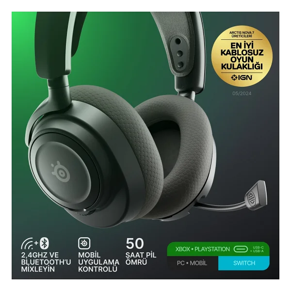 Steelseries Arctis Nova 7x Gen 2 Kablolu/Kablosuz Kulak Üstü Oyuncu Kulaklığı - Görsel 7