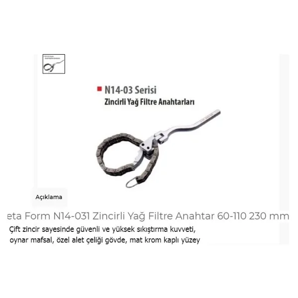 Ceta Form N14-031 60-110 Mm Zincirli Yağ Filtre Sökme Aparatı - Görsel 2
