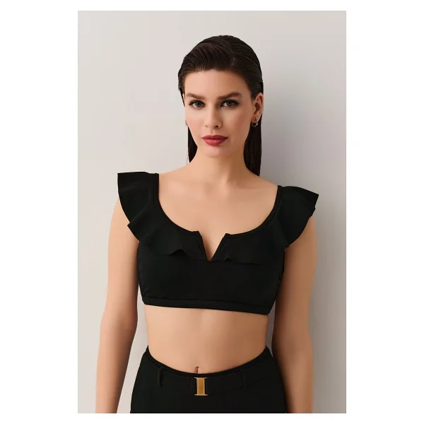 Suwen Volanlı Bralet Bikini Üst - 36 - Siyah