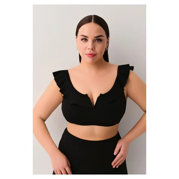 Suwen Volanlı Bralet Bikini Üst - 36 - Siyah - Görsel 2