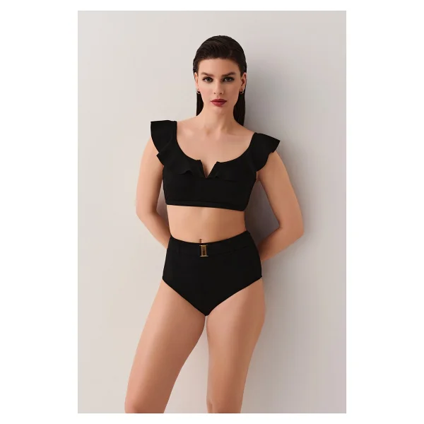 Suwen Volanlı Bralet Bikini Üst - 36 - Siyah - Görsel 3
