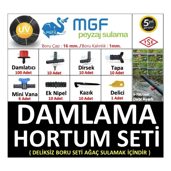 Mgf Plast 100 Mt. Damla Sulama Borusu Deliksiz Damlama Sulama Hortumu Hazır Aparatlı Seti Sistemi - Görsel 3