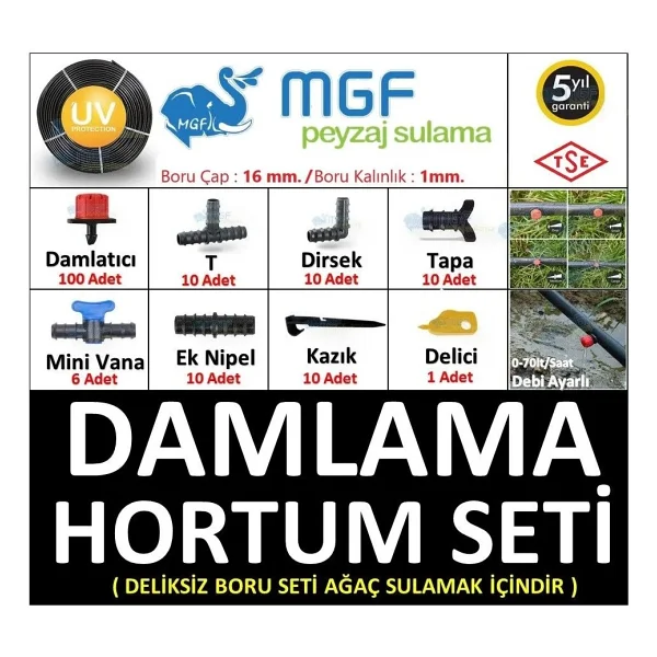 Mgf Plast 100 Mt. Damla Sulama Borusu Deliksiz Damlama Sulama Hortumu Hazır Aparatlı Seti Sistemi - Görsel 7