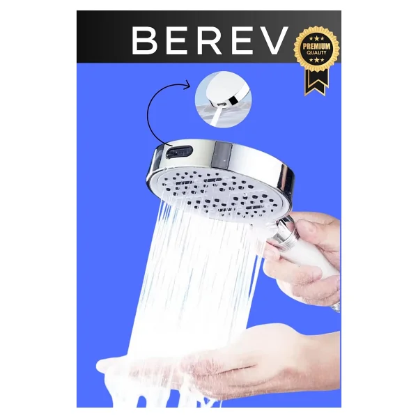 Berev 6 Fonksiyonlu Filtreli Krom Duş Başlığı Su Tasarruflu Basınçlı Kireç Klor Önleyici - Görsel 5
