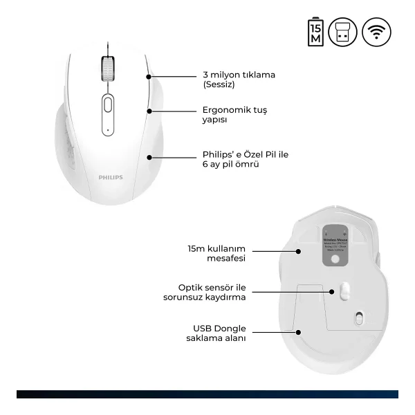 Philips Spk7547 Beyaz Optik Kablosuz Mouse - Görsel 6