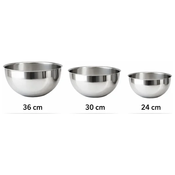 Net Çelik Paslanmaz Çelik Mayonez Kasesi Karıştırma Çırpma Kabı 3'lü Set ( 24,30,36 Cm ) - Görsel 3