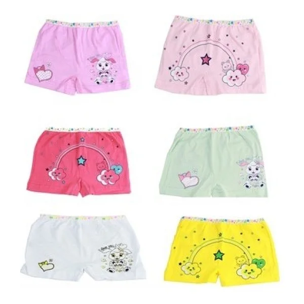 Tutku 6'lı Paket Baskılı Elastan Kız Çocuk Külot Boxer Şort - 5 - 6 Yaş - Renkli - Görsel 10