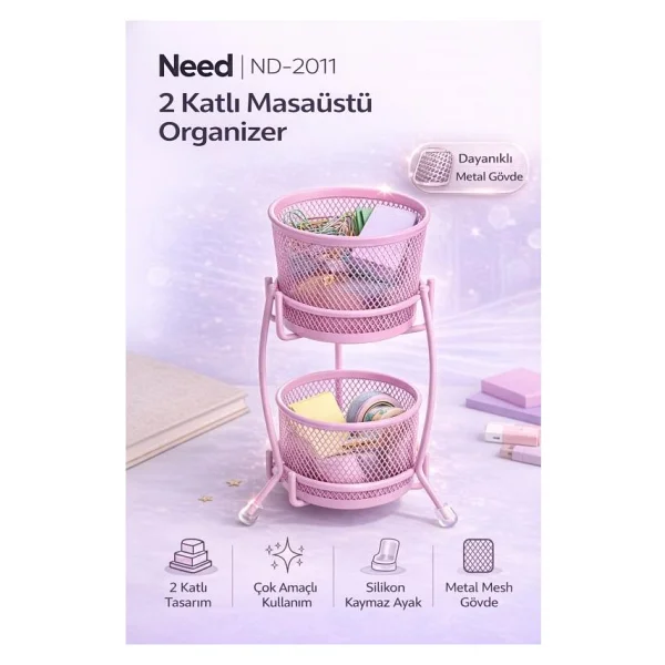Need Nd-2011 Çok Amaçlı İki Katlı Masaüstü Organizer - Metal Masa Düzenleyici - Görsel 5