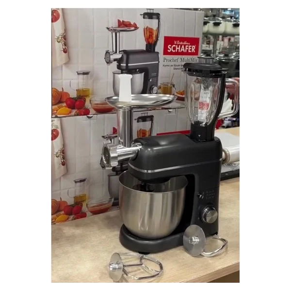 Schafer Prochef 3 In 1 Multimix Antrasit Renk Kıyma Ve Sürahi Blender Aparatlı Stand Hamur Yoğurma Makinesi - Görsel 3