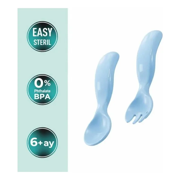 Mamajoo Ergonomik Beslenme Kaşık & Çatal Seti Mavi, 6 Ay+ İkili - Görsel 2