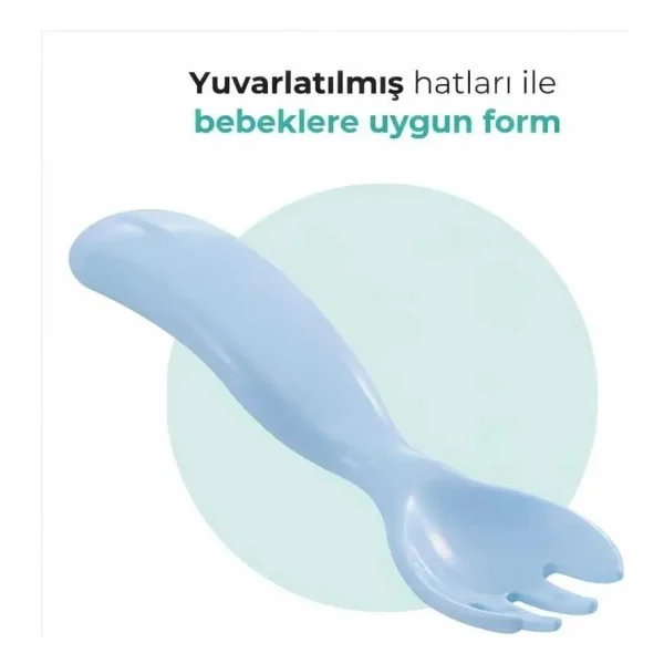 Mamajoo Ergonomik Beslenme Kaşık & Çatal Seti Mavi, 6 Ay+ İkili - Görsel 4