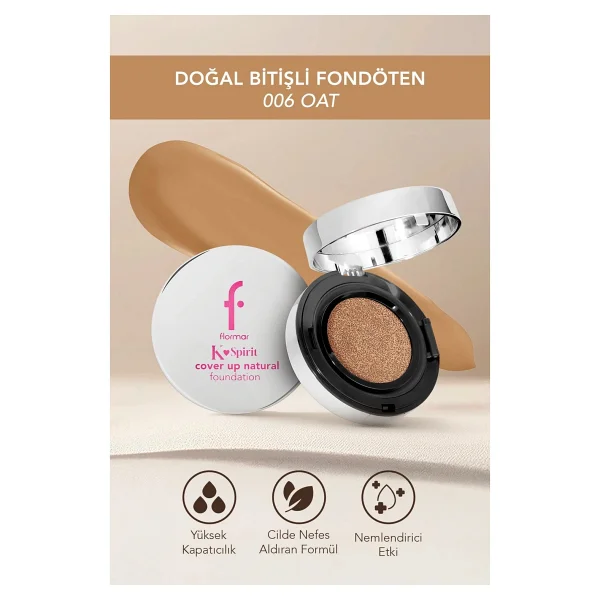 Flormar K-Spirit Cover Up Yüksek Kapatıcı Uzun Süre Kalıcı Doğal Bitişli Cushion Fondöten - 006 Oat - Bej - Görsel 9