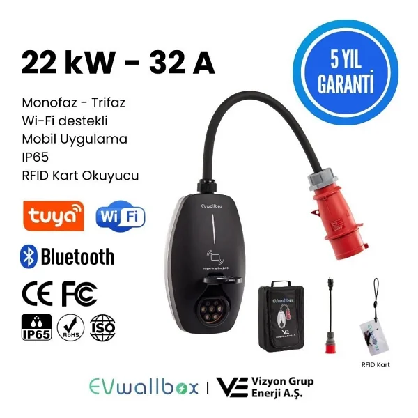 Evwallbox 22 Kw Mobil Taşınabilir Elektrikli Araç Şarj İstasyonu - Görsel 2