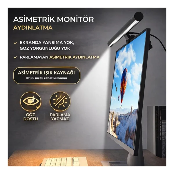 Coofbe Alüminyum 50cm Ayarlanabilir LED Monitör Işığı Lambası İ-Wok Kademeli Parlaklık Ayarlı PC Ekran Işığı - Görsel 2