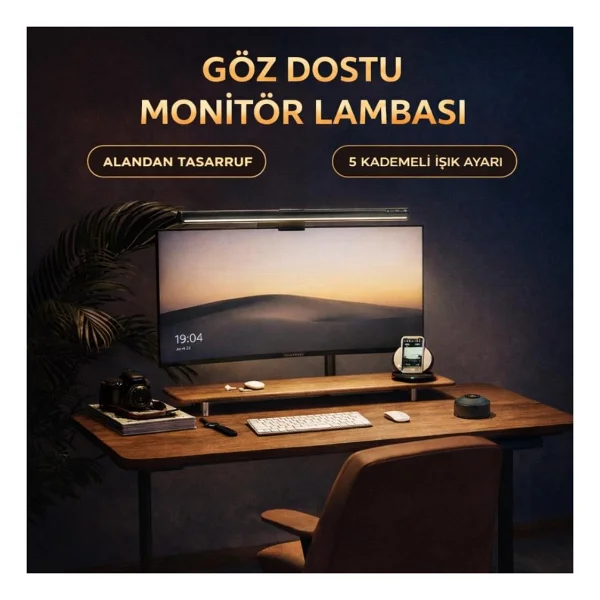 Coofbe Alüminyum 50cm Ayarlanabilir LED Monitör Işığı Lambası İ-Wok Kademeli Parlaklık Ayarlı PC Ekran Işığı - Görsel 3