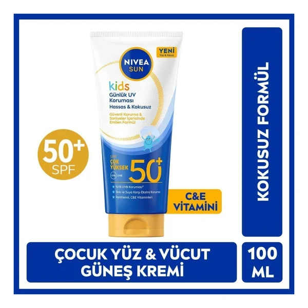 Nivea Sun Spf50+Çocuklar Için Çok Yüksek Güneş Korumalı Yüz,Vücut Güneş Kremi 100 Ml,Kokusuz,E,C Vitamini - Görsel 8