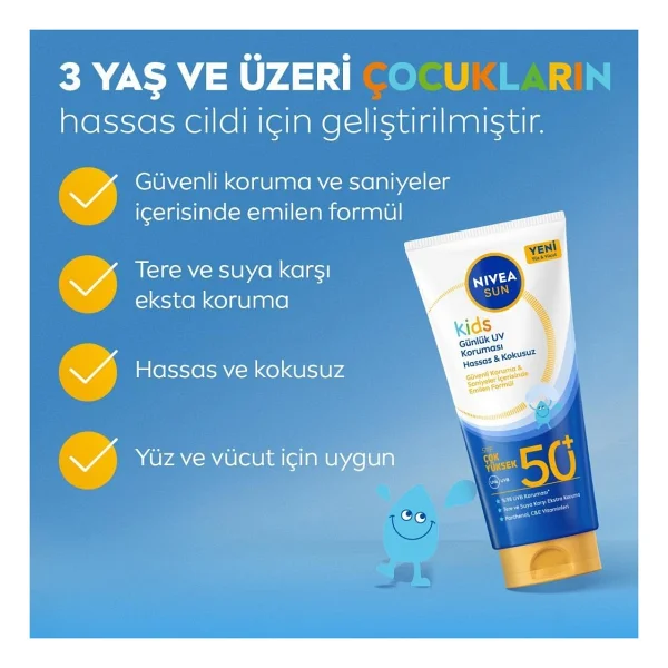 Nivea Sun Spf50+Çocuklar Için Çok Yüksek Güneş Korumalı Yüz,Vücut Güneş Kremi 100 Ml,Kokusuz,E,C Vitamini - Görsel 3