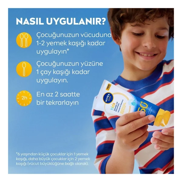 Nivea Sun Spf50+Çocuklar Için Çok Yüksek Güneş Korumalı Yüz,Vücut Güneş Kremi 100 Ml,Kokusuz,E,C Vitamini - Görsel 6