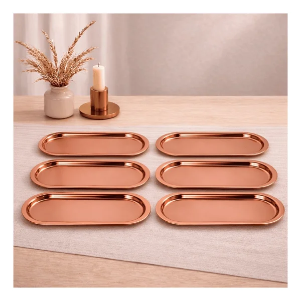 Sarkap Home 16x35 Cm 6'lı Bronz Oval Sunumluk Metal Servis Tepsisi - Görsel 6
