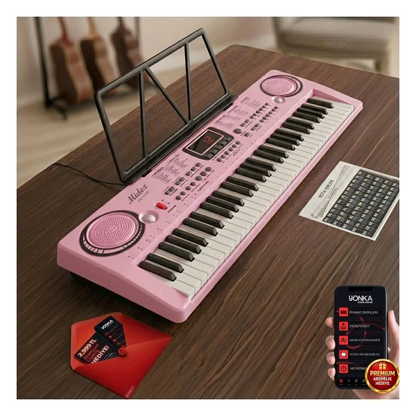 Midex Ps-1500pk Başlangıç İçin 61 Tuşlu Org Pembe Renk Notalık Adaptör Mikrofon (100 Ses 100 Ritim) - Görsel 8