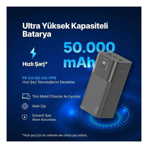 Ttec Recharger Mega Lcd 2bb271s 50000 mAh Hızlı Şarj Powerbank - Görsel 9