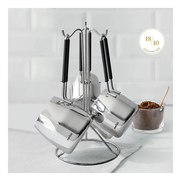 Nehir Modern 29015 Standlı 4'lü Çelik Cezve Seti - Görsel 2