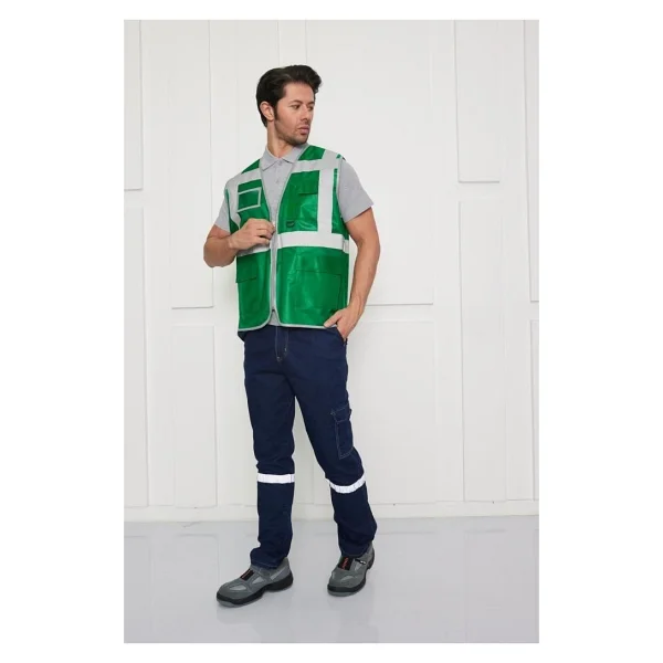 Orange Safety Mühendis Tipi İkaz Yeleği Koyu Yeşil - Görsel 2