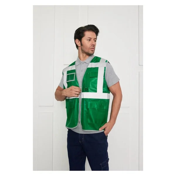 Orange Safety Mühendis Tipi İkaz Yeleği Koyu Yeşil - Görsel 3