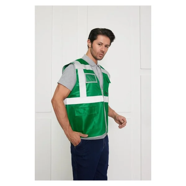 Orange Safety Mühendis Tipi İkaz Yeleği Koyu Yeşil - Görsel 4
