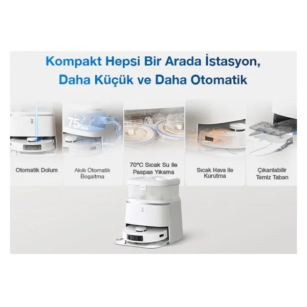 Ecovacs 11.000 Pa Emiş Gücü Kendini Temizleyen Tam Otomatik 3d Ozmo Turbo 2.0 Mini Omnı Istasyonlu Akıllı Robot Süpürge Beyaz - Görsel 3