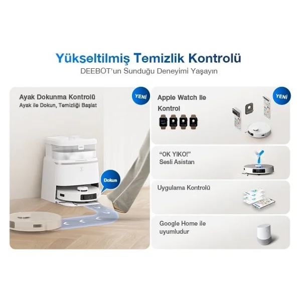 Ecovacs 11.000 Pa Emiş Gücü Kendini Temizleyen Tam Otomatik 3d Ozmo Turbo 2.0 Mini Omnı Istasyonlu Akıllı Robot Süpürge Beyaz - Görsel 5
