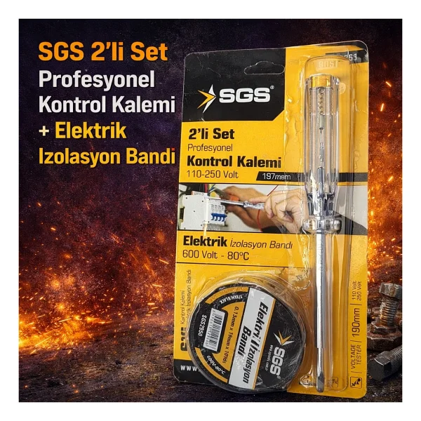 Sgs 2'li Set Profesyonel Kontrol Kalemi + Elektrik Izolasyon Bandı - ELEKTRİK BANDI VE ELEKTRİK KONTROL KALEMİ - Görsel 2