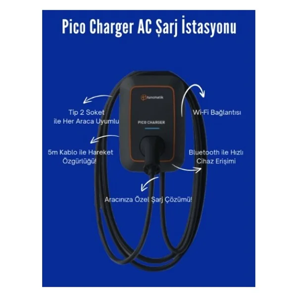 Tunçmatik Pico Charger 22 Kw T2 5 M Kablolu Ac Elektrikli Araç Şarj İstasyonu - Görsel 2