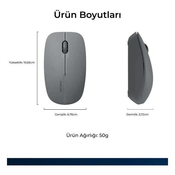 Philips Spk7418 Gri Sessiz Optik Kablosuz Mouse - Görsel 5