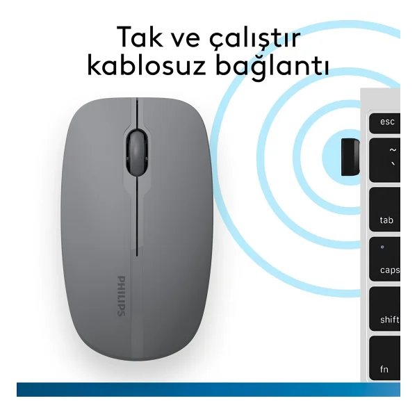 Philips Spk7418 Gri Sessiz Optik Kablosuz Mouse - Görsel 6