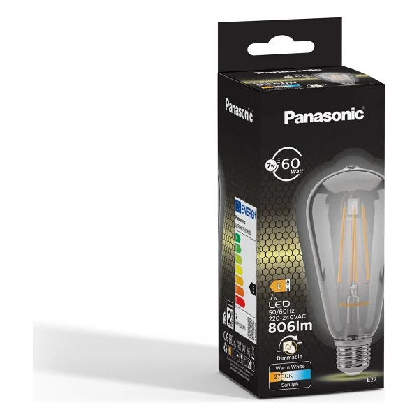 Panasonic St64 Sarı Işık Dimmerli 7 W-60 W E27 Rustik LED Ampul - Görsel 2