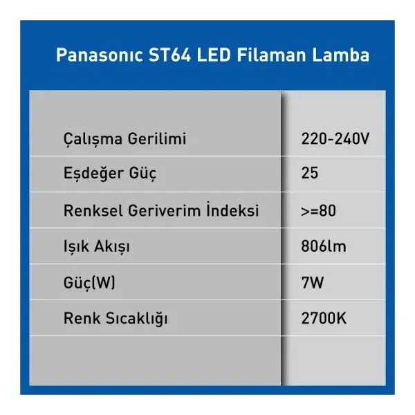 Panasonic St64 Sarı Işık Dimmerli 7 W-60 W E27 Rustik LED Ampul - Görsel 4