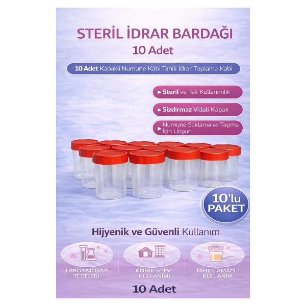 Steril İdrar Kabı Kapasiteli Numune Toplama Kabı 10 Adet - Görsel 2