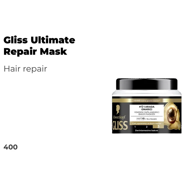 Gliss Ultimate Repair 4'ü 1 Arada Onarıcı & Yeniden Yapılandırıcı Saç Maskesi 400 Ml - Görsel 4