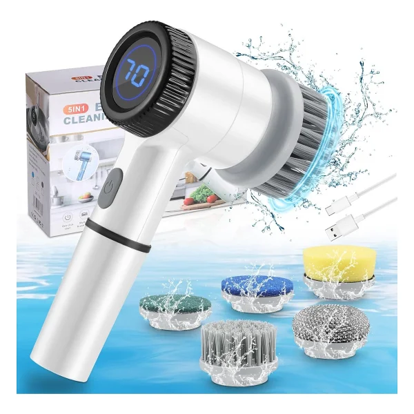 Coverzone 5 Başlıklı Şarjlı Temizlik Fırçası, Döner Güçlü Motorlu Mutfak Banyo Temizlik Aparatı, Lavabo Fayans Küvet Ocak Tencere Cam Fırçası, Type-C Şarjlı 360° Dönen Scrubber Orm-276 - Görsel 7