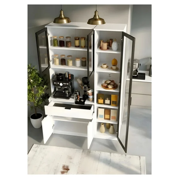 Misterium Dream Premium Kahve Istasyonu - Kahve Köşesi Ve Mutfak Ünitesi - Beyaz Füme Temperli Camlı LED Modül - Görsel 7