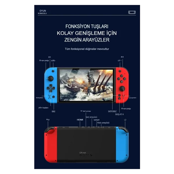 G90 7 İnç Ips HD Ekran Oyun Konsolu Linux İşletim Ve Çoklu Sistem Emülatörü Arcade Oyun Konsolu - Görsel 3